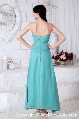 Turquoise Chiffon Appliques Bridesmaid Dress in Ankle-length