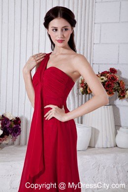 One Shoulder Red Short Chiffon Bridesmaid Dress for Juniors