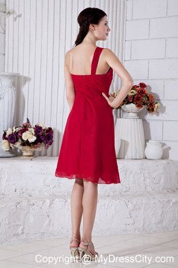 One Shoulder Red Short Chiffon Bridesmaid Dress for Juniors