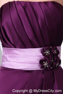 Dark Purple Mini-length Junior Bridesmaid Dress with Hand Made Flower