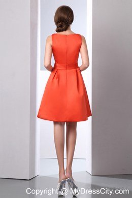 Orange Red Bateau Beaded Junior Bridesmaid Dress Mini-length