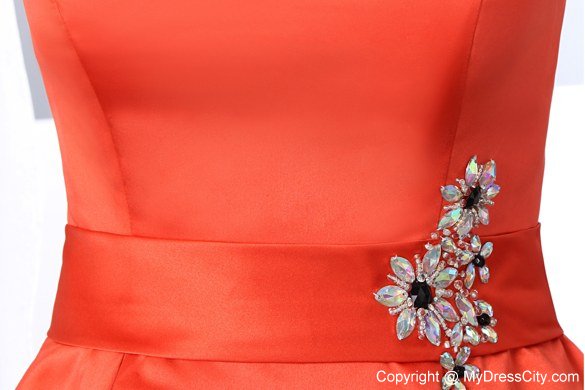 Orange Red Bateau Beaded Junior Bridesmaid Dress Mini-length