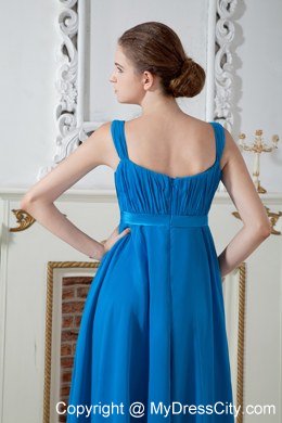 Teal Square Chiffon Bridesmaid Dress Knee-length with Belt