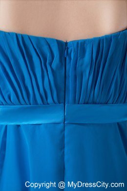 Teal Square Chiffon Bridesmaid Dress Knee-length with Belt