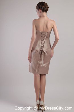 Chocolate Sheath Strapless Ruched Knee-length Bridesmaid Dress