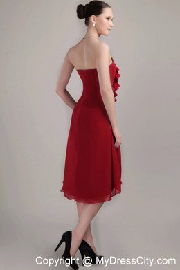 Wine Red Column Ruffles Asymmetrical Chiffon Dresses for Bridesmaid