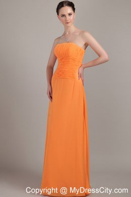 Orange Column Strapless Chiffon Ruched Bridesmaid Dress with Zipper