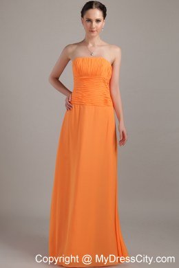 Orange Column Strapless Chiffon Ruched Bridesmaid Dress with Zipper