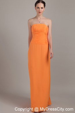 Orange Column Strapless Chiffon Ruched Bridesmaid Dress with Zipper