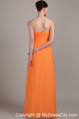 Orange Column Strapless Chiffon Ruched Bridesmaid Dress with Zipper