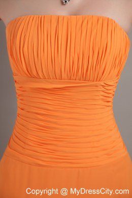 Orange Column Strapless Chiffon Ruched Bridesmaid Dress with Zipper