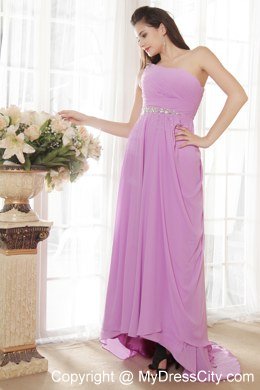 One Shoulder Chiffon Ruche and Beading asymmetrical Bridesmaid Dress