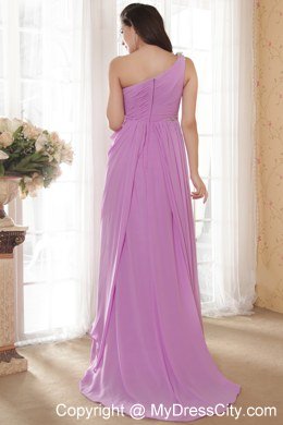 One Shoulder Chiffon Ruche and Beading asymmetrical Bridesmaid Dress