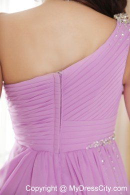 One Shoulder Chiffon Ruche and Beading asymmetrical Bridesmaid Dress