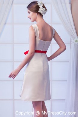 Square Champagne Mini-length Bridesmaid Dresses with Red Satin Bow