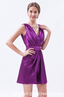 Beading V-neck Ruching Mini-length Maid of Honor Dress with Sash