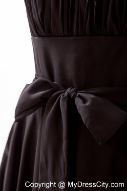 Ruched Strapless Knee-length Bow Bridesmaid-dresses in Black