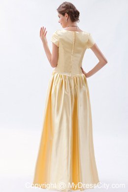 Scoop Short Sleeves Ruching Full length Junior Bridesmaid Dress