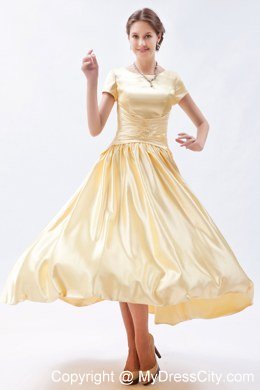 Scoop Short Sleeves Ruching Full length Junior Bridesmaid Dress