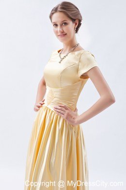 Scoop Short Sleeves Ruching Full length Junior Bridesmaid Dress