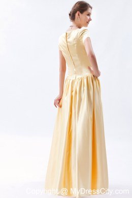 Scoop Short Sleeves Ruching Full length Junior Bridesmaid Dress