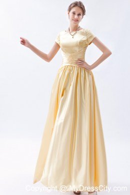 Scoop Short Sleeves Ruching Full length Junior Bridesmaid Dress