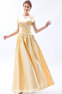 Scoop Short Sleeves Ruching Full length Junior Bridesmaid Dress