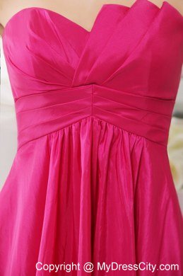 Hot Pink asymmetrical Neckline Empire Knee-length Bridesmaid Dress