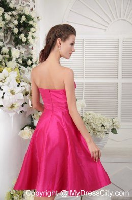 Hot Pink asymmetrical Neckline Empire Knee-length Bridesmaid Dress