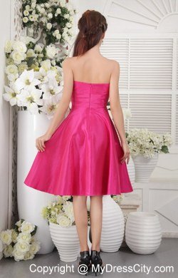 Hot Pink asymmetrical Neckline Empire Knee-length Bridesmaid Dress