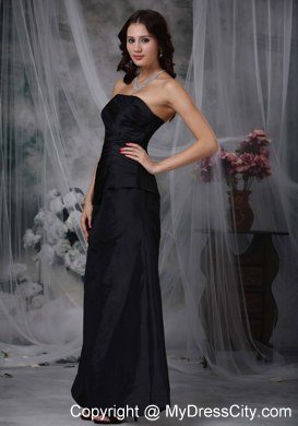 Black Strapless Zipper-up Back Ruched Dress for Bridesmaid