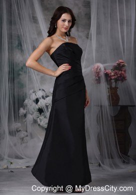 Black Strapless Zipper-up Back Ruched Dress for Bridesmaid