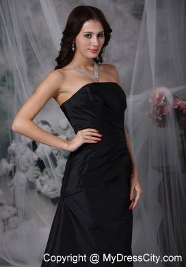 Black Strapless Zipper-up Back Ruched Dress for Bridesmaid