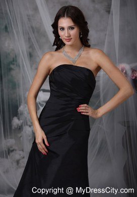 Black Strapless Zipper-up Back Ruched Dress for Bridesmaid