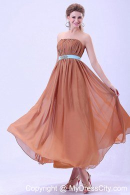 Ruched and Beaded Empire Belt Chiffon Dress for Bridesmaid