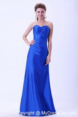 Long Royal Blue Empire Sweetheart Ruched Dress for Bridesmaid