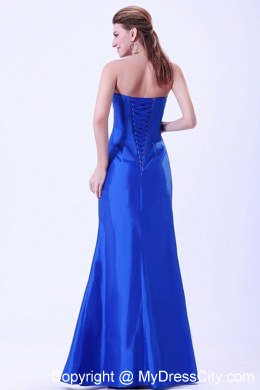 Long Royal Blue Empire Sweetheart Ruched Dress for Bridesmaid