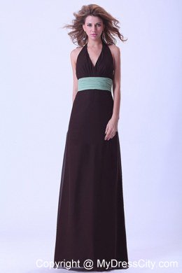 Brown Empire Halter Backless Ruched Chiffon Bridesmaid Dress