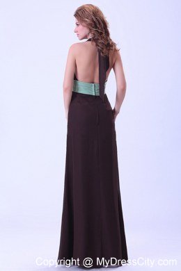 Brown Empire Halter Backless Ruched Chiffon Bridesmaid Dress