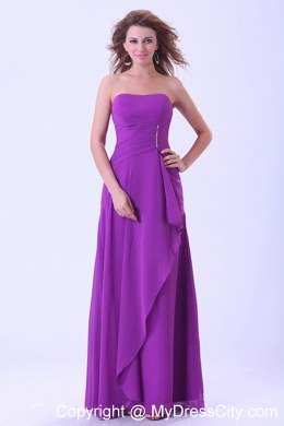 Purple Empire Ruched and Beaded Chiffon Bridesmaid Dress