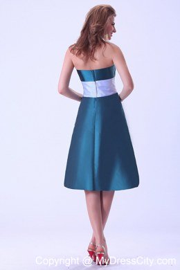 Peacock Green Empire Sweetheart White Belt Bridesmaid Dress