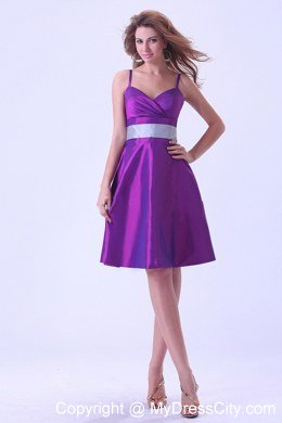 Purple Princess Spaghetti Straps Silver Belt Bridesmaid Dress