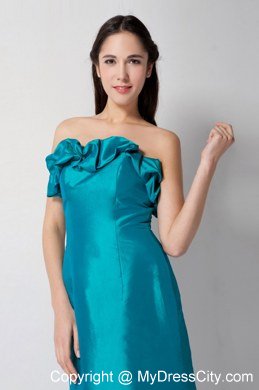 Teal Column Flowery Sweetheart Tea-length Bridesmaid Dress