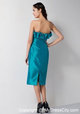 Teal Column Flowery Sweetheart Tea-length Bridesmaid Dress