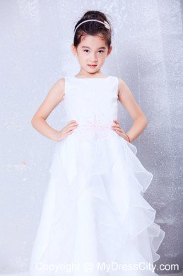 Ankle-length Organza Beading Flower Girl Dress with Ruches Layer