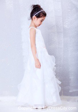 Ankle-length Organza Beading Flower Girl Dress with Ruches Layer