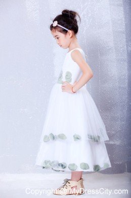 Watermark Flowers for Tea-length Tulle and Taffeta Flower Girl Dress