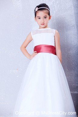 Princess Bateau Organza and Taffeta Flower Girl Dress with Bowknot