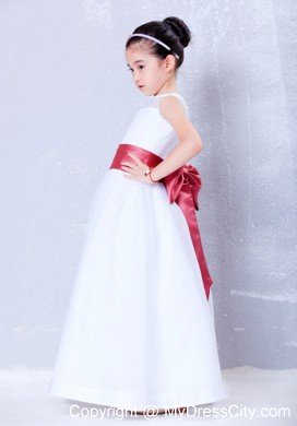 Princess Bateau Organza and Taffeta Flower Girl Dress with Bowknot