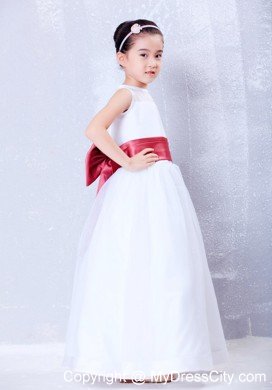 Princess Bateau Organza and Taffeta Flower Girl Dress with Bowknot